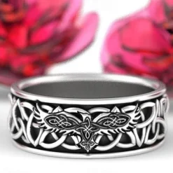 gothic jewelry, retro ring, mens and women ring, norse mythology giant wolf fenrir defend temple raven amulet jewelry boyfriend gift mens viking hip hop rock ring (6)