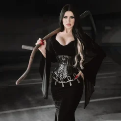 Gothic Maxi Dress Mermaid Dresses Bell Sleeve Witch Morticia Addams Velvet V Neck Fancy Dress Women's Fantasy Halloween Carnival Performance Party Adults Dress