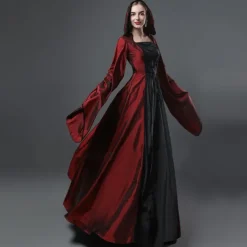 Gothic Medieval Ball Gown Floor Length Dress Prom Dress Juliet Sleeve Witch Witches Plus Size Tassel Fringe Ball Gown Square Neck Fancy Dress Women's All Celtic Royal Walpurgis Night Halloween