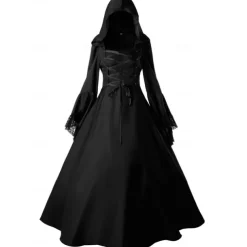 Gothic Medieval Ball Gown Floor Length Dress Prom Dress Juliet Sleeve Witch Witches Plus Size Tassel Fringe Ball Gown Square Neck Fancy Dress Women's All Celtic Royal Walpurgis Night Halloween