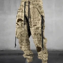 Graffiti Compass Vintage Men's 3D Print Sweatpants Joggers Pants Trousers Outdoor Street Casual Daily Polyester Blue Green Khaki S M L Mid Waist Elasticity Pants