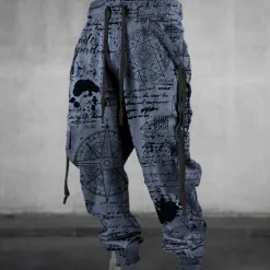Graffiti Compass Vintage Men's 3D Print Sweatpants Joggers Pants Trousers Outdoor Street Casual Daily Polyester Blue Green Khaki S M L Mid Waist Elasticity Pants