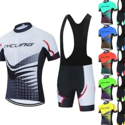 21Grams Men's Cycling Jersey Set Short Sleeve Cycling Jersey with Bib Shorts 3 Rear Pockets Reflective Strips 3D Padded Shorts Polka Dot Polyester Bike Wear Breathable Quick Dry Moisture Wicking