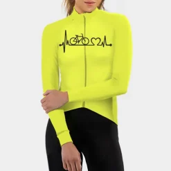 21Grams Racing Cycle Heartbeat Women's Long Sleeve Cycling Jersey Spandex Polyester Green Orange Red Heart Funny Bike Top Mountain Bike MTB Road Breathable Quick Dry Moisture Wicking Sports Clothing
