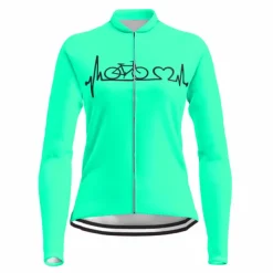 21Grams Racing Cycle Heartbeat Women's Long Sleeve Cycling Jersey Spandex Polyester Green Orange Red Heart Funny Bike Top Mountain Bike MTB Road Breathable Quick Dry Moisture Wicking Sports Clothing
