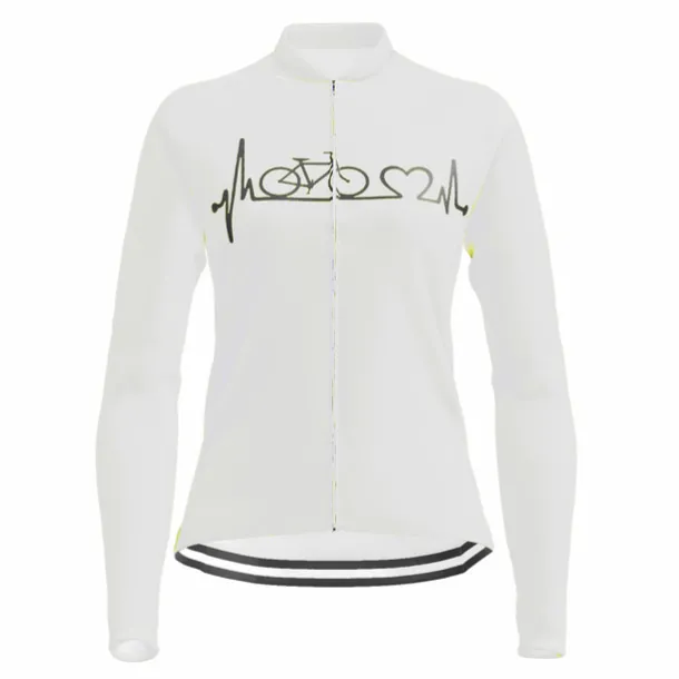 21Grams Racing Cycle Heartbeat Women's Long Sleeve Cycling Jersey Spandex Polyester Green Orange Red Heart Funny Bike Top Mountain Bike MTB Road Breathable Quick Dry Moisture Wicking Sports Clothing