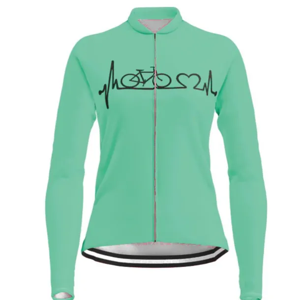 21Grams Racing Cycle Heartbeat Women's Long Sleeve Cycling Jersey Spandex Polyester Green Orange Red Heart Funny Bike Top Mountain Bike MTB Road Breathable Quick Dry Moisture Wicking Sports Clothing