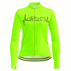 21Grams Racing Cycle Heartbeat Women's Long Sleeve Cycling Jersey Spandex Polyester Green Orange Red Heart Funny Bike Top Mountain Bike MTB Road Breathable Quick Dry Moisture Wicking Sports Clothing