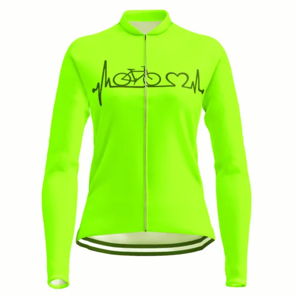 21Grams Racing Cycle Heartbeat Women's Long Sleeve Cycling Jersey Spandex Polyester Green Orange Red Heart Funny Bike Top Mountain Bike MTB Road Breathable Quick Dry Moisture Wicking Sports Clothing