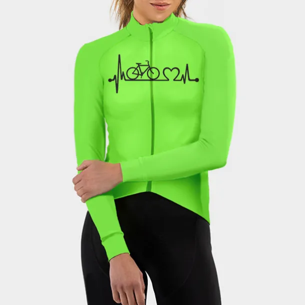 21Grams Racing Cycle Heartbeat Women's Long Sleeve Cycling Jersey Spandex Polyester Green Orange Red Heart Funny Bike Top Mountain Bike MTB Road Breathable Quick Dry Moisture Wicking Sports Clothing