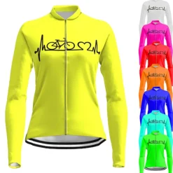 21Grams Racing Cycle Heartbeat Women's Long Sleeve Cycling Jersey Spandex Polyester Green Orange Red Heart Funny Bike Top Mountain Bike MTB Road Breathable Quick Dry Moisture Wicking Sports Clothing