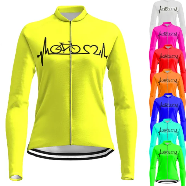 21Grams Racing Cycle Heartbeat Women's Long Sleeve Cycling Jersey Spandex Polyester Green Orange Red Heart Funny Bike Top Mountain Bike MTB Road Breathable Quick Dry Moisture Wicking Sports Clothing