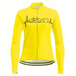 21Grams Racing Cycle Heartbeat Women's Long Sleeve Cycling Jersey Spandex Polyester Green Orange Red Heart Funny Bike Top Mountain Bike MTB Road Breathable Quick Dry Moisture Wicking Sports Clothing