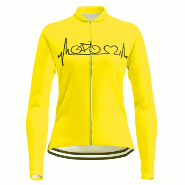 21Grams Racing Cycle Heartbeat Women's Long Sleeve Cycling Jersey Spandex Polyester Green Orange Red Heart Funny Bike Top Mountain Bike MTB Road Breathable Quick Dry Moisture Wicking Sports Clothing