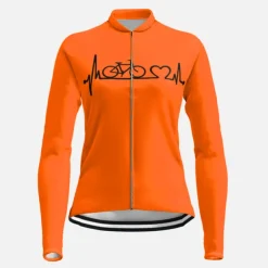 21Grams Racing Cycle Heartbeat Women's Long Sleeve Cycling Jersey Spandex Polyester Green Orange Red Heart Funny Bike Top Mountain Bike MTB Road Breathable Quick Dry Moisture Wicking Sports Clothing