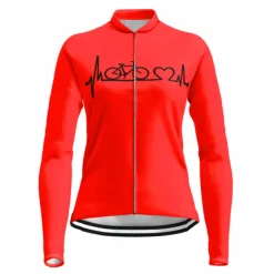 21Grams Racing Cycle Heartbeat Women's Long Sleeve Cycling Jersey Spandex Polyester Green Orange Red Heart Funny Bike Top Mountain Bike MTB Road Breathable Quick Dry Moisture Wicking Sports Clothing