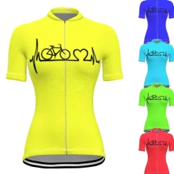 21Grams Racing Cycle Heartbeat Women's Cycling Jersey Summer Spandex Polyester Yellow Bike Tee Tshirt Jersey Top Mountain Bike MTB Road Bike Cycling Breathable Back Pocket Sports Clothing