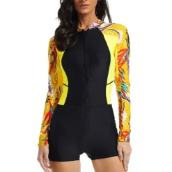 21Grams Women's Rash guard Swimsuit UV Sun Protection UPF50+ Lightweight Long Sleeve Bodysuit Bathing Suit Front Zip Boyleg Swimming Surfing Beach Water Sports Summer Spring Autumn / Fall