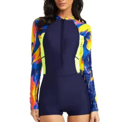 21Grams Women's Rash guard Swimsuit UV Sun Protection UPF50+ Lightweight Long Sleeve Bodysuit Bathing Suit Front Zip Boyleg Swimming Surfing Beach Water Sports Summer Spring Autumn / Fall