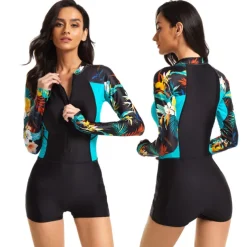 21Grams Women's Rash guard Swimsuit UV Sun Protection UPF50+ Lightweight Long Sleeve Bodysuit Bathing Suit Front Zip Boyleg Swimming Surfing Beach Water Sports Summer Spring Autumn / Fall