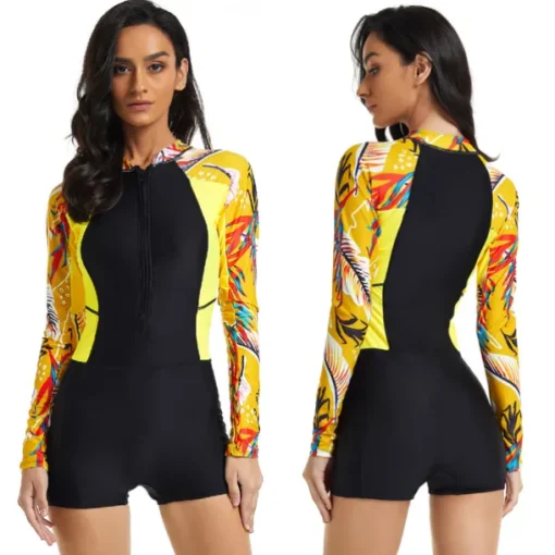 21Grams Women's Rash guard Swimsuit UV Sun Protection UPF50+ Lightweight Long Sleeve Bodysuit Bathing Suit Front Zip Boyleg Swimming Surfing Beach Water Sports Summer Spring Autumn / Fall