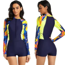 21Grams Women's Rash guard Swimsuit UV Sun Protection UPF50+ Lightweight Long Sleeve Bodysuit Bathing Suit Front Zip Boyleg Swimming Surfing Beach Water Sports Summer Spring Autumn / Fall