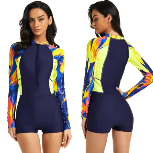 21Grams Women's Rash guard Swimsuit UV Sun Protection UPF50+ Lightweight Long Sleeve Bodysuit Bathing Suit Front Zip Boyleg Swimming Surfing Beach Water Sports Summer Spring Autumn / Fall