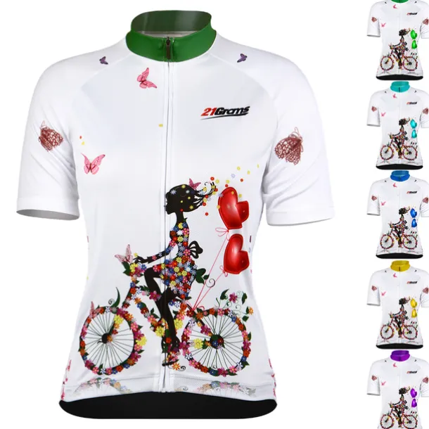 21Grams Women's Short Sleeve Cycling Jersey Summer Floral Botanical Funny Bike Jersey Breathable Anatomic Design Ultraviolet Resistant Quick Dry Back Pocket Sports Patterned Purple Green Mint Green