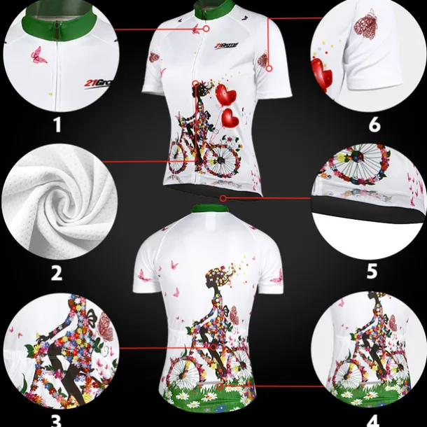 21Grams Women's Short Sleeve Cycling Jersey Summer Floral Botanical Funny Bike Jersey Breathable Anatomic Design Ultraviolet Resistant Quick Dry Back Pocket Sports Patterned Purple Green Mint Green