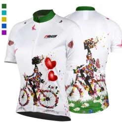 21Grams Women's Short Sleeve Cycling Jersey Summer Floral Botanical Funny Bike Jersey Breathable Anatomic Design Ultraviolet Resistant Quick Dry Back Pocket Sports Patterned Purple Green Mint Green