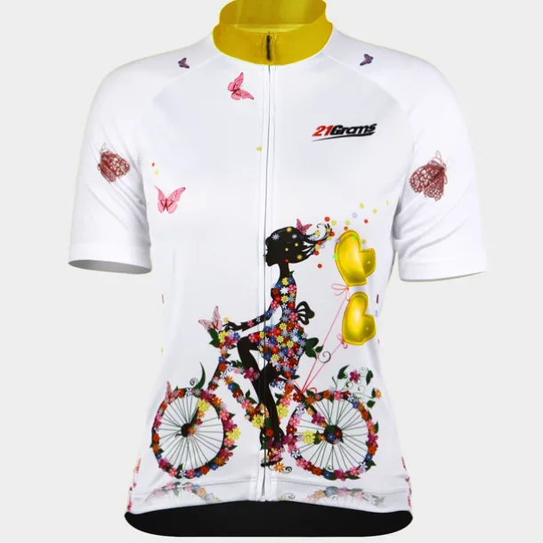 21Grams Women's Short Sleeve Cycling Jersey Summer Floral Botanical Funny Bike Jersey Breathable Anatomic Design Ultraviolet Resistant Quick Dry Back Pocket Sports Patterned Purple Green Mint Green
