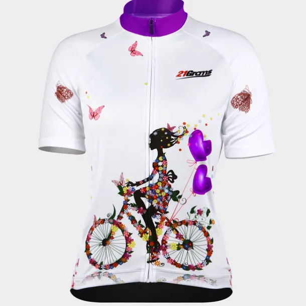 21Grams Women's Short Sleeve Cycling Jersey Summer Floral Botanical Funny Bike Jersey Breathable Anatomic Design Ultraviolet Resistant Quick Dry Back Pocket Sports Patterned Purple Green Mint Green