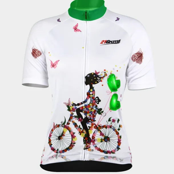 21Grams Women's Short Sleeve Cycling Jersey Summer Floral Botanical Funny Bike Jersey Breathable Anatomic Design Ultraviolet Resistant Quick Dry Back Pocket Sports Patterned Purple Green Mint Green