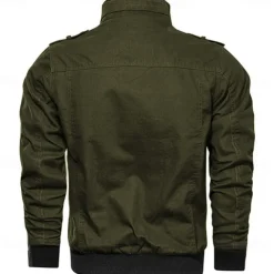 Graphic American US Flag Men's Standing Collar Jacket Zip Up Combat Bomber Jacket Tactical Cargo Outwear Cotton Comfy Breathable Coat With Pockets