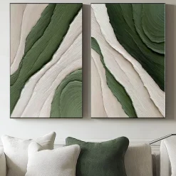 Green and white simple oil painting handmade wall art contemporary painting wall decoration 3D art green and white painting for living room very simple painting