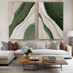 Green and white simple oil painting handmade wall art contemporary painting wall decoration 3D art green and white painting for living room very simple painting