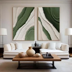 Green and white simple oil painting handmade wall art contemporary painting wall decoration 3D art green and white painting for living room very simple painting