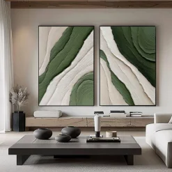Green and white simple oil painting handmade wall art contemporary painting wall decoration 3D art green and white painting for living room very simple painting