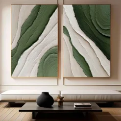 Green and white simple oil painting handmade wall art contemporary painting wall decoration 3D art green and white painting for living room very simple painting