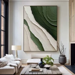 Green and white simple oil painting handmade wall art contemporary painting wall decoration 3D art green and white painting for living room very simple painting
