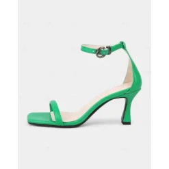 Green Ankle Strap Mid-Heel Sandals for Women - Sleek Minimalist Design , Perfect for Summer Parties, Office Wear, and Casual Outings