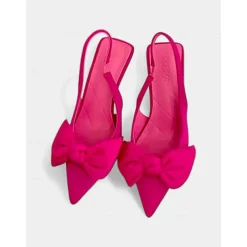 Green Bow Kitten Heel Slingback Shoes – Chic Pointed Toe Date Night & Casual Heels for Women