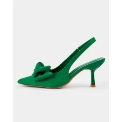Green Bow Kitten Heel Slingback Shoes – Chic Pointed Toe Date Night & Casual Heels for Women