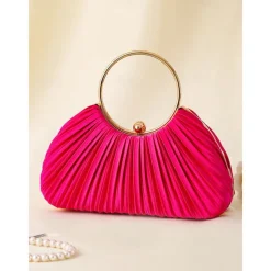 Green Elegant Pleated Velvet Clutch with Gold Ring Handle - Women's Evening Handbag, Perfect for Weddings, Parties and Formal Events