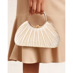 Green Elegant Pleated Velvet Clutch with Gold Ring Handle - Women's Evening Handbag, Perfect for Weddings, Parties and Formal Events