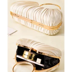 Green Elegant Pleated Velvet Clutch with Gold Ring Handle - Women's Evening Handbag, Perfect for Weddings, Parties and Formal Events