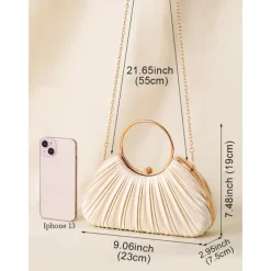 Green Elegant Pleated Velvet Clutch with Gold Ring Handle - Women's Evening Handbag, Perfect for Weddings, Parties and Formal Events