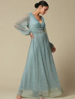 Green Fashion Party/Wedding Guest V Neck Long Sleeve Sparkle Polyester Maxi Dress dress to impress 2024