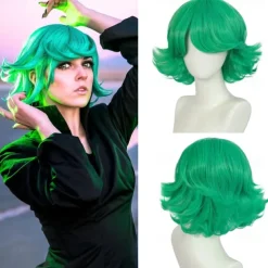 Green Flip Wig Girls Tatsumaki Wig Short Fluffy Bob Wig Green Cosplay Wig Women Synthetic Carnival Costume Wig