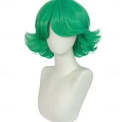 Green Flip Wig Girls Tatsumaki Wig Short Fluffy Bob Wig Green Cosplay Wig Women Synthetic Carnival Costume Wig